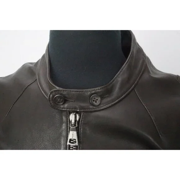 John Varvatos Lambskin Leather Brown Zip Front Jacket Sz 40 Brand Brand NEW